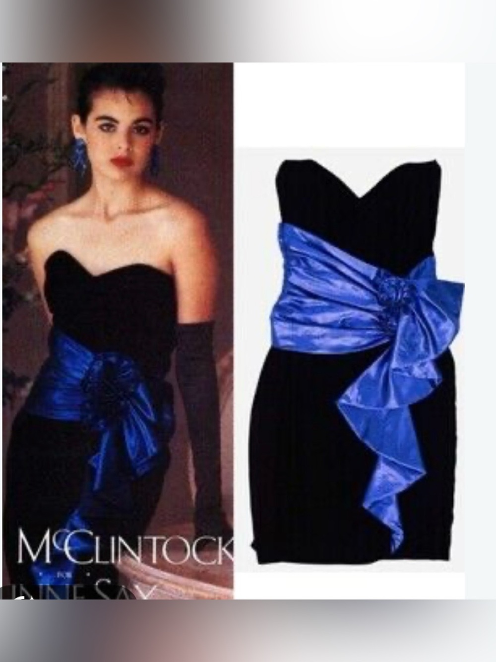1980's Gunne Sax Velvet & Electric Blue Strapless Body con Cocktail Prom Dress